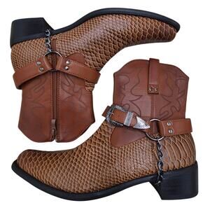 Men's brown snakeskin-print western-style ankle boots Western/Cowboy size10.5